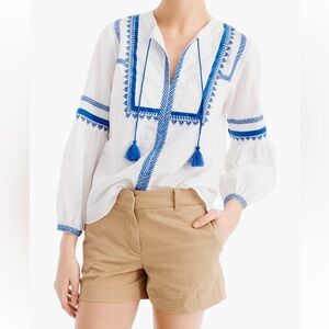 J. Crew Embroidered Linen & Cotton Top